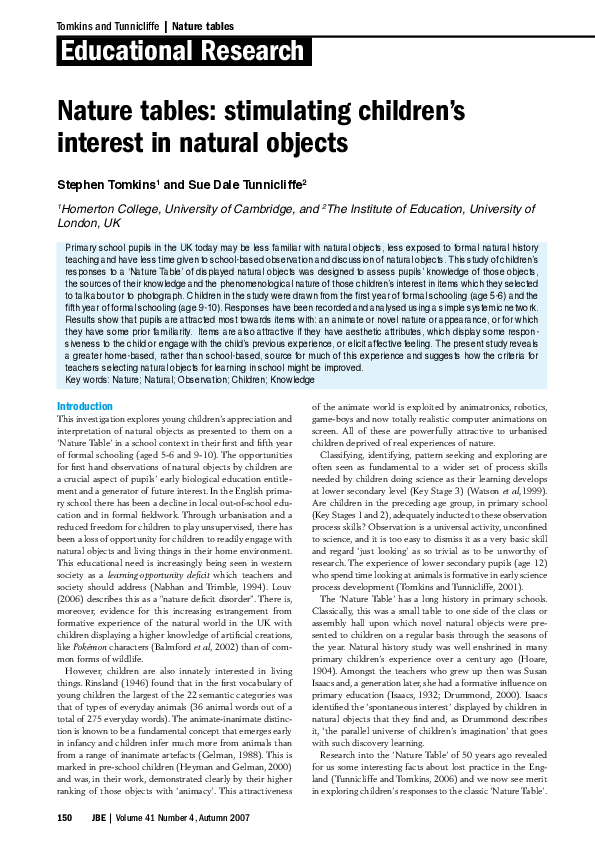 (PDF) Nature tables: stimulating children's