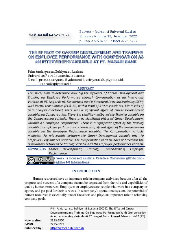 (PDF) The Effect of Career Development and Training On Employee ...
