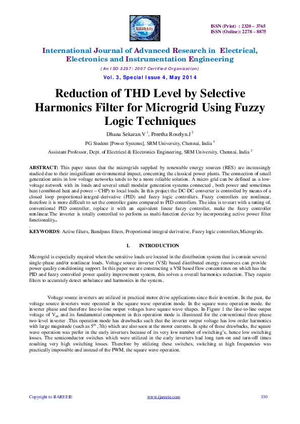 (PDF) Reduction of THD Level by SelectiveHarmonics Filter for Microgrid ...