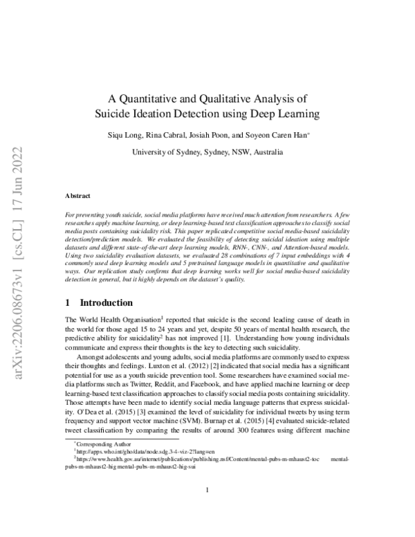 (PDF) A Quantitative and Qualitative Analysis of Suicide Ideation ...