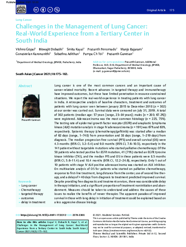 (PDF) Challenges in the Management of Lung Cancer: Real-World ...