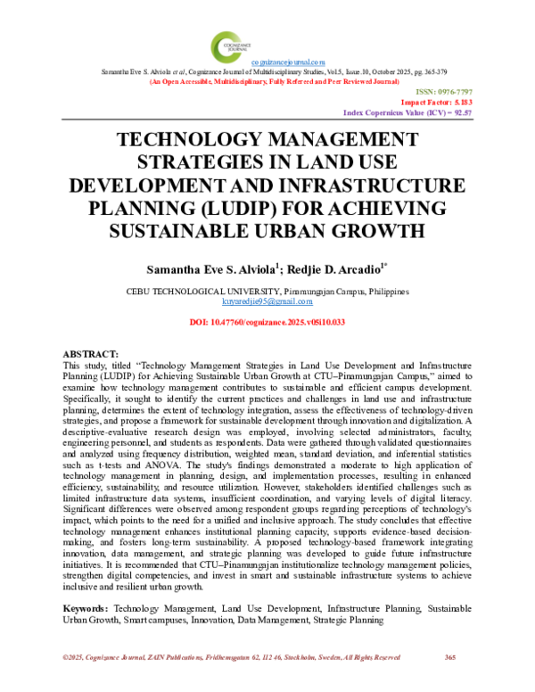 (PDF) TECHNOLOGY MANAGEMENT STRATEGIES IN LAND USE DEVELOPMENT AND ...