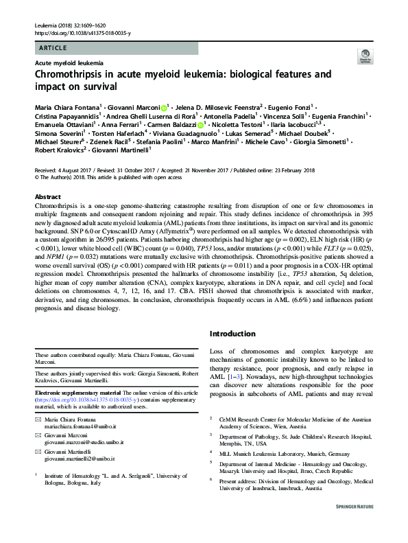 (PDF) Chromothripsis in acute myeloid leukemia: biological features and ...