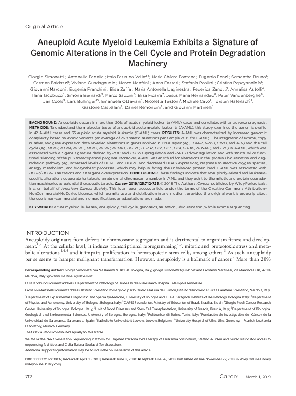 (PDF) Aneuploid acute myeloid leukemia exhibits a signature of genomic ...