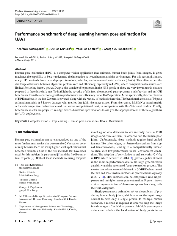 (PDF) Performance benchmark of deep learning human pose estimation for UAVs