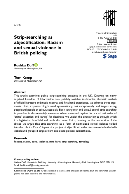 (PDF) Strip-searching as abjectification: Racism and sexual violence in ...
