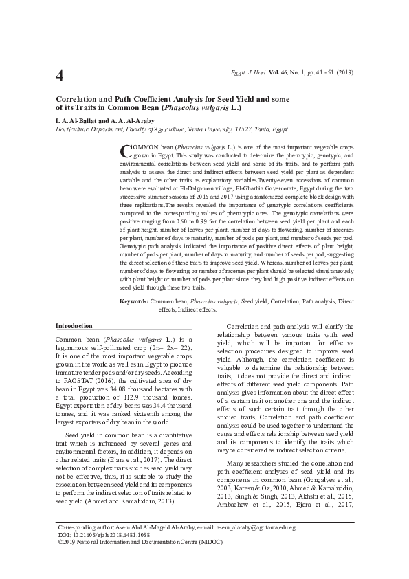 (PDF) Correlation and Path Coefficient Analysis for Seed Yield and some ...