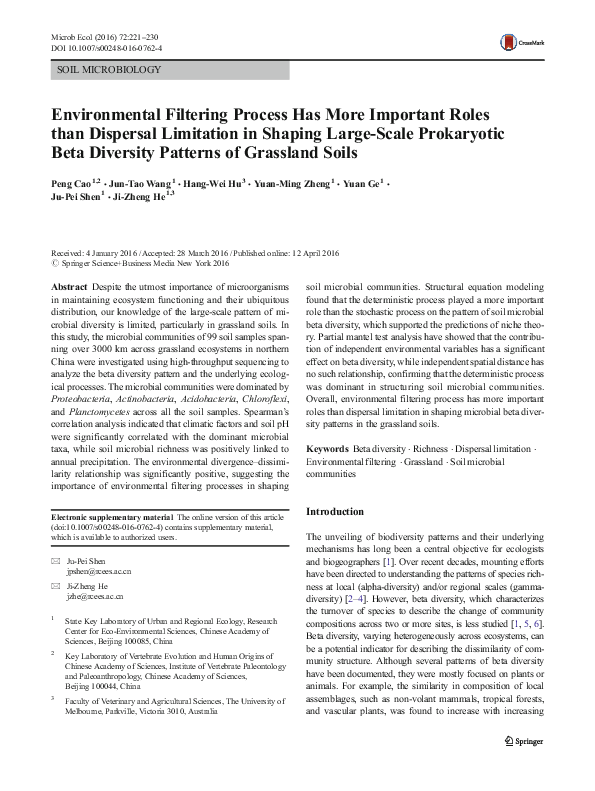 (PDF) Environmental Filtering Process Has More Important Roles than ...