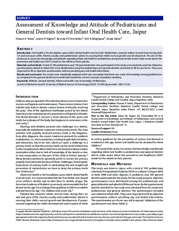(PDF) Assessment of Knowledge and Attitude of Pediatricians and General ...