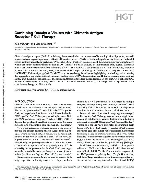 (PDF) Combining Oncolytic Viruses with Chimeric Antigen Receptor T Cell ...