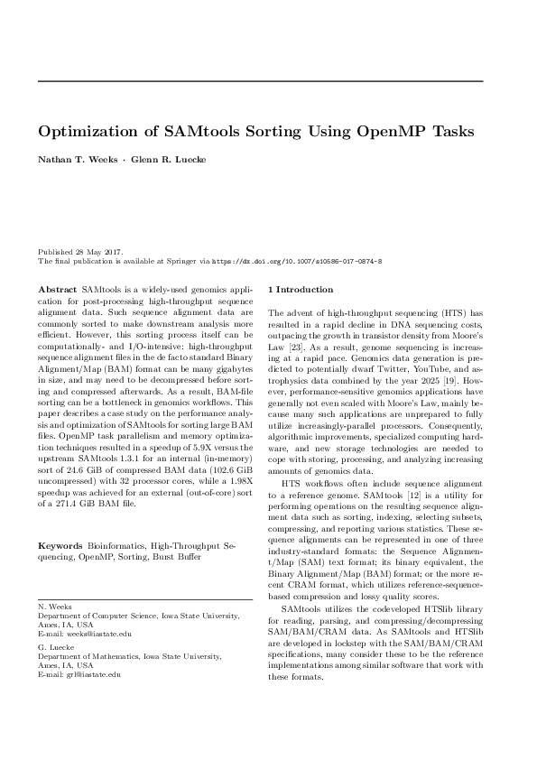 (PDF) Optimization of SAMtools sorting using OpenMP tasks