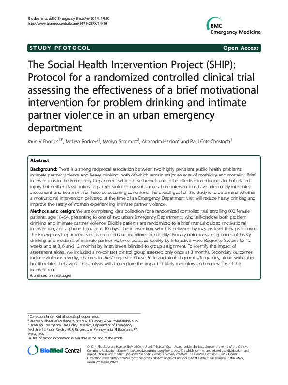 (PDF) The Social Health Intervention Project (SHIP): Protocol for a ...