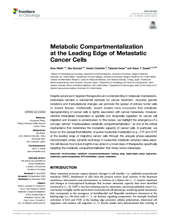 (PDF) Metabolic Compartmentalization at the Leading Edge of Metastatic ...