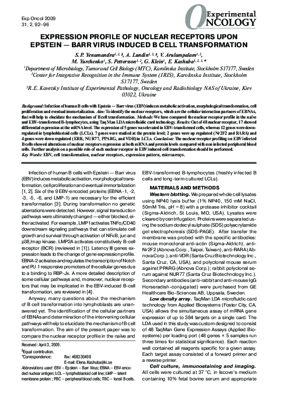 (PDF) Expression profile of nuclear receptors upon Epstein -- Barr ...