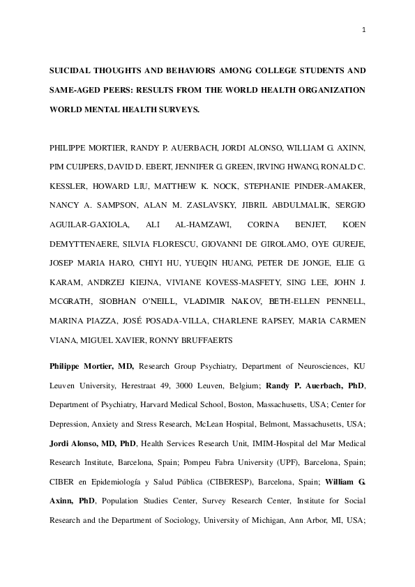 (PDF) Suicidal thoughts and behaviors among college students and same ...