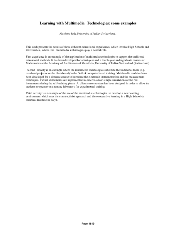 (PDF) Learning with Multimedia Technologies: some examples