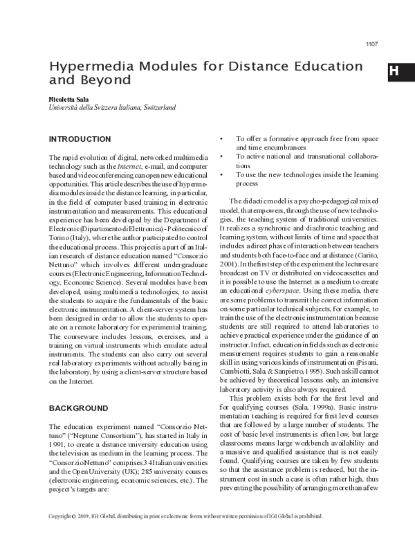 (PDF) Hypermedia Modules for Distance Education and Beyond