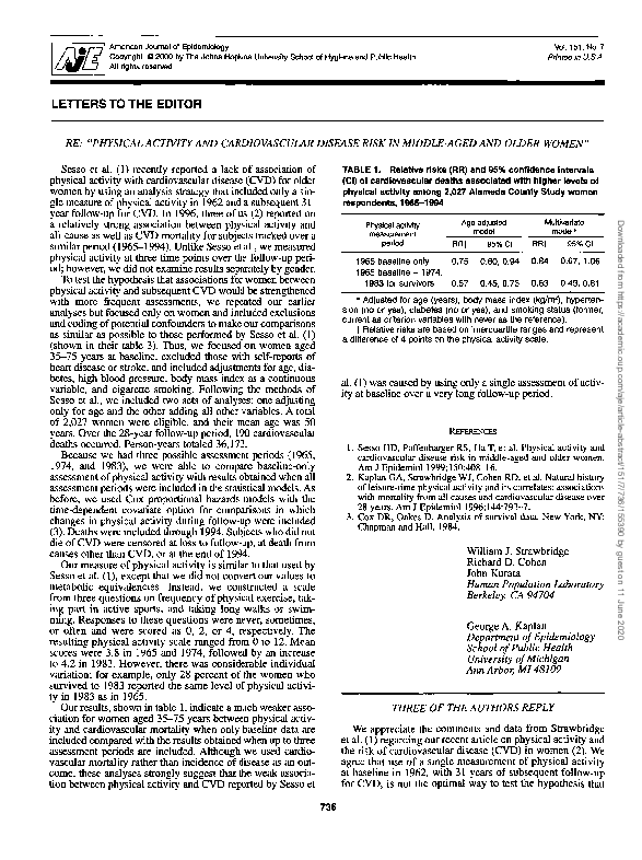 (PDF) Re: "Physical Activity and Cardiovascular Disease Risk in Middle ...