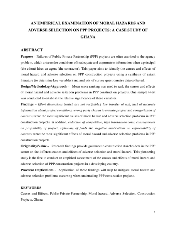 (PDF) An empirical examination of moral hazards and adverse selection ...