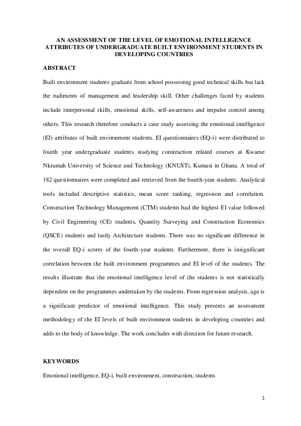 (PDF) An assessment of the level of emotional intelligence attributes ...