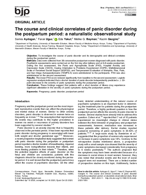 PDF The course and clinical correlates of panic disorder during  