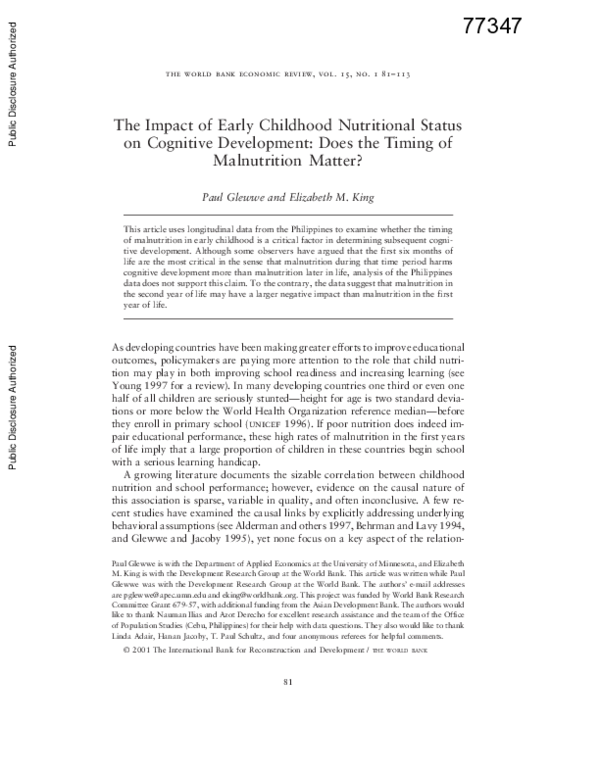 (PDF) The Impact of Early Childhood Nutritional Status on Cognitive ...
