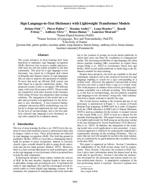(PDF) Sign Language-to-Text Dictionary with Lightweight Transformer Models