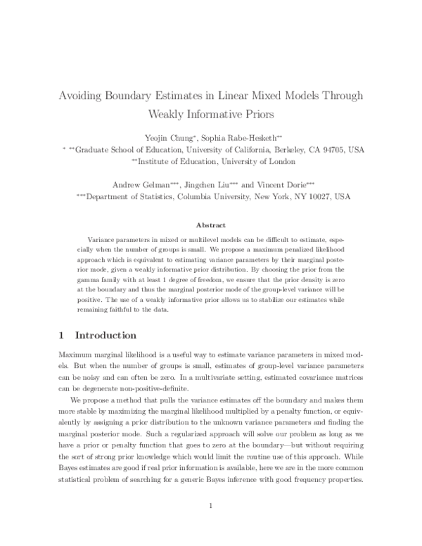 (PDF) Avoiding Boundary Estimates in Linear Mixed Models Through Weakly ...