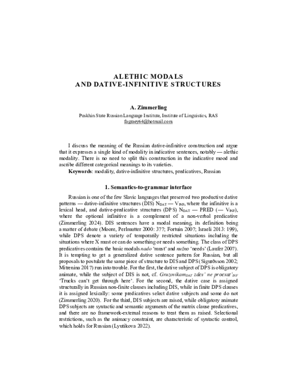 (PDF) Alethic modals and dative-infinitive structures
