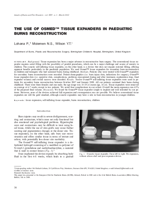 (PDF) The use of Osmed(TM) tissue expanders in paediatric burns ...