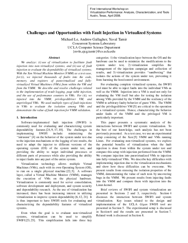 (PDF) Challenges and Opportunities with Fault Injection in Virtualized ...