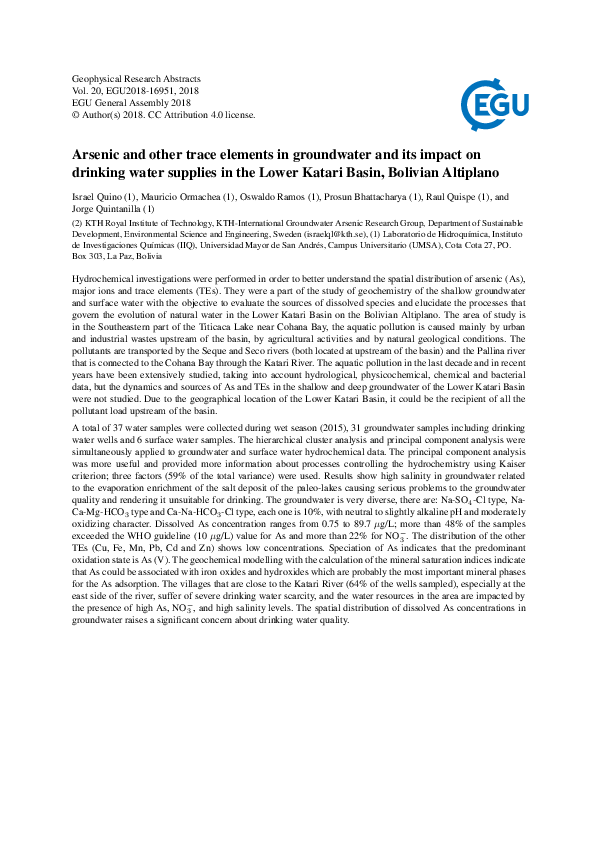 (PDF) Arsenic and other trace elements in groundwater and its impact on ...