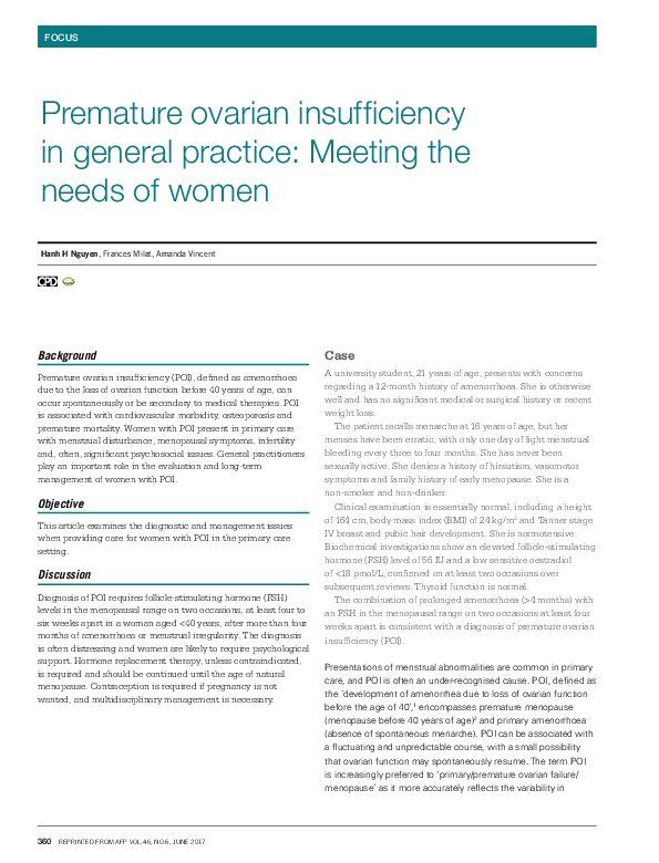(PDF) Premature ovarian insufficiency in general practice: Meeting the ...