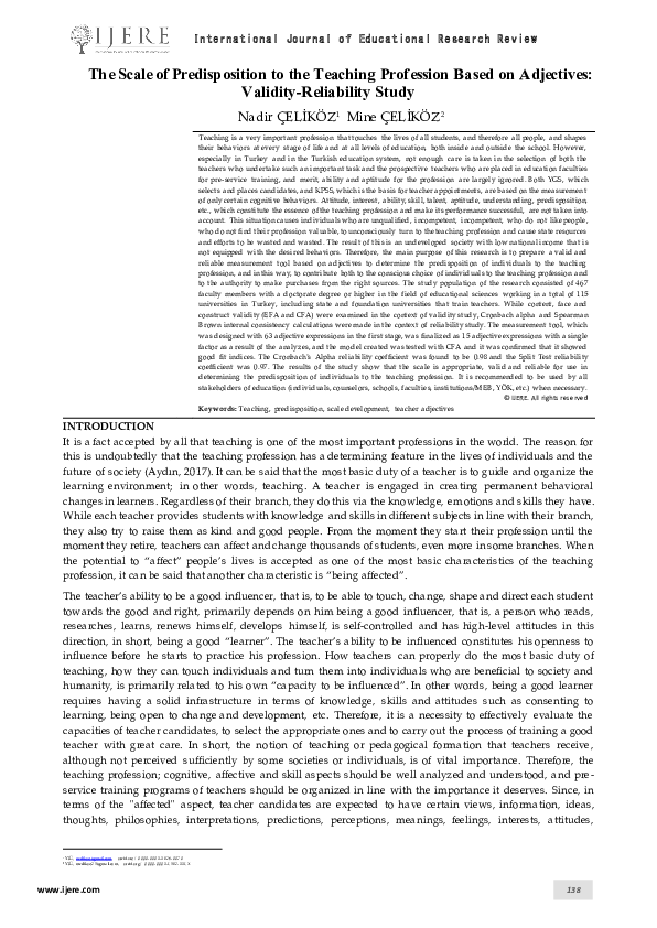 (PDF) The Scale of Predisposition to the Teaching Profession Based on ...