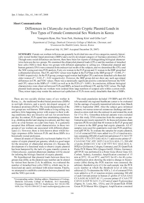 (PDF) Differences in Chlamydia trachomatis Cryptic Plasmid Loads in Two ...