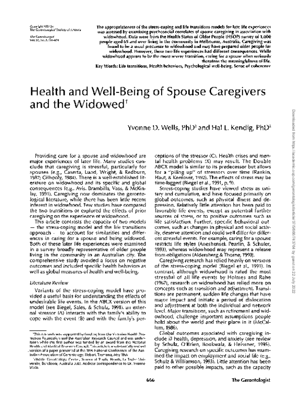 (PDF) Health and Well-Being of Spouse Caregivers and the Widowed