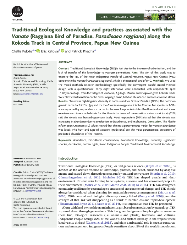 (PDF) Traditional Ecological Knowledge and practices associated with ...