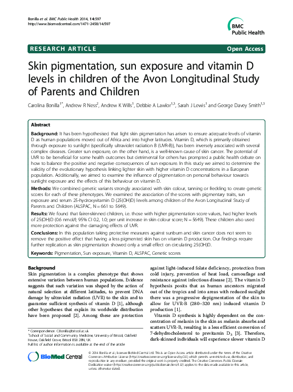 (PDF) Skin pigmentation, sun exposure and vitamin D levels in children ...