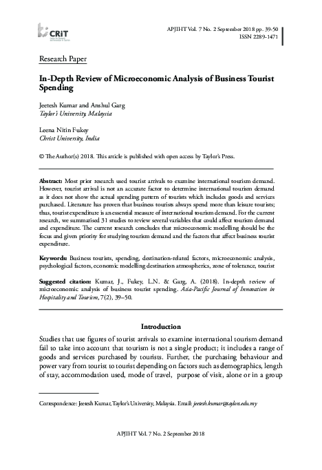 (PDF) In-Depth Review of Microeconomic Analysis of Business Tourist ...
