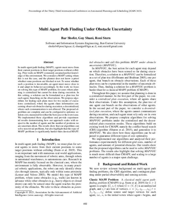 (PDF) Multi Agent Path Finding under Obstacle Uncertainty