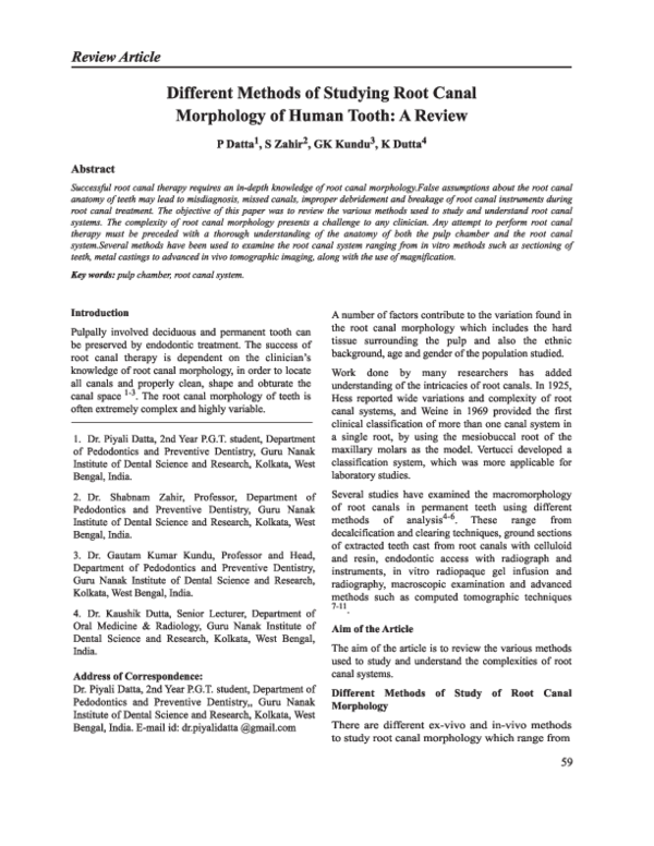 (PDF) Different Methods of Studying Root Canal Morphology of Human ...