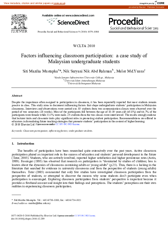 (PDF) Factors influencing classroom participation: A case study of ...