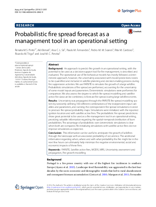 (PDF) Probabilistic fire spread forecast as a management tool in an ...