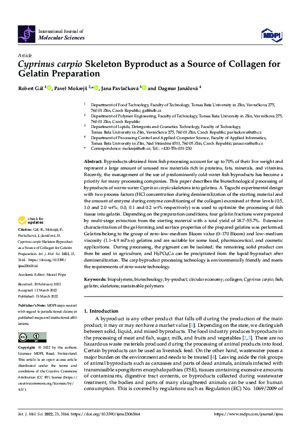 (PDF) Cyprinus carpio Skeleton Byproduct as a Source of Collagen for ...