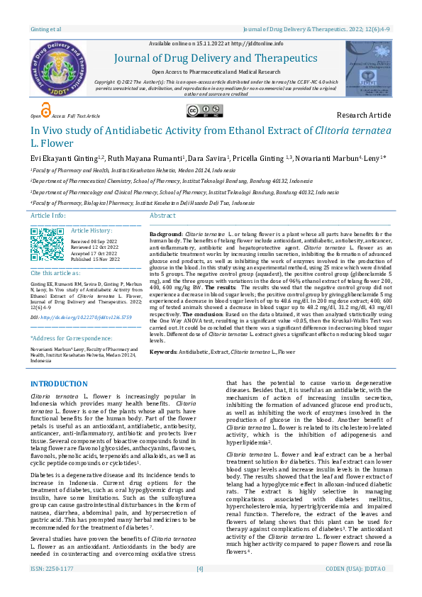 (PDF) In Vivo study of Antidiabetic Activity from Ethanol Extract of ...
