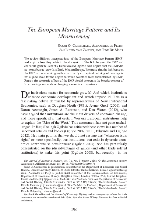 (PDF) The European Marriage Pattern and Its Measurement