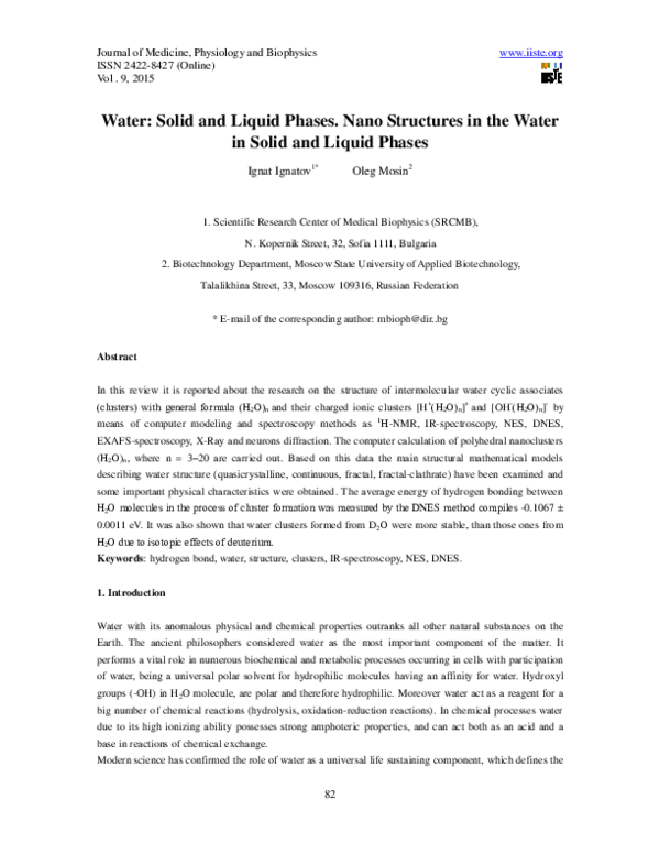 (PDF) Water: Solid and Liquid Phases. Nano Structures in the Water in ...