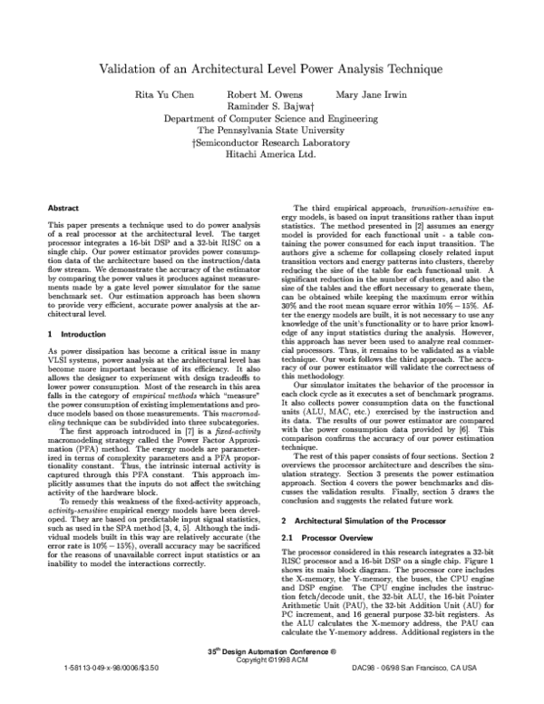 (PDF) Validation of an architectural level power analysis technique