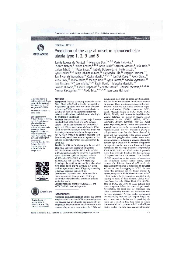 (PDF) Prediction of the age at onset in spinocerebellar ataxia type 1 ...