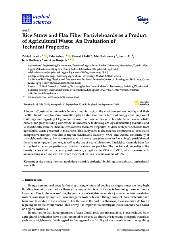 (PDF) Rice Straw and Flax Fiber Particleboards as a Product of ...